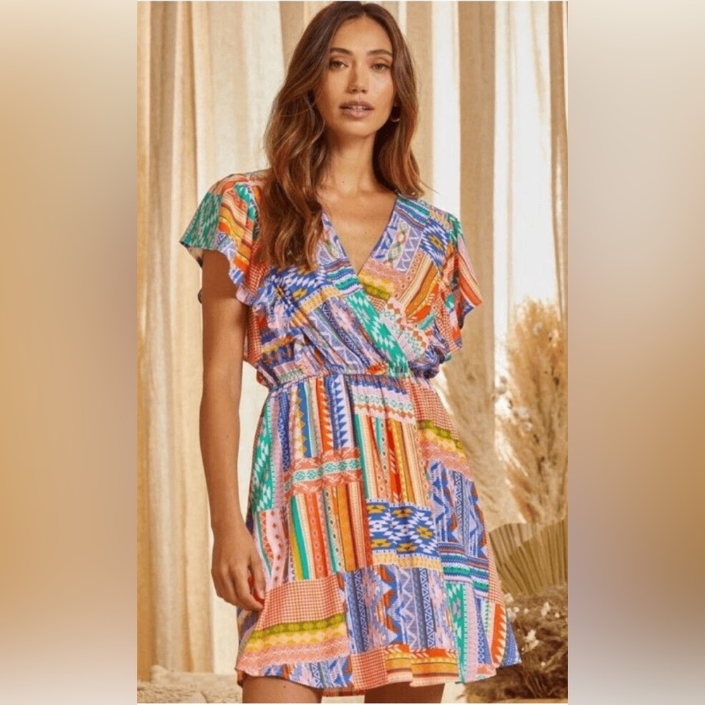 🍒 Savanna Jane Colorful Patchwork Mini Dress